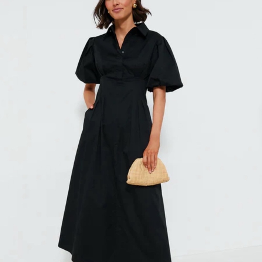 Tuckernuck Black Midi Dress with Puff Sleeves